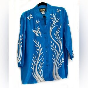 Turquoise Silk Print Tunic, Bob Mackie